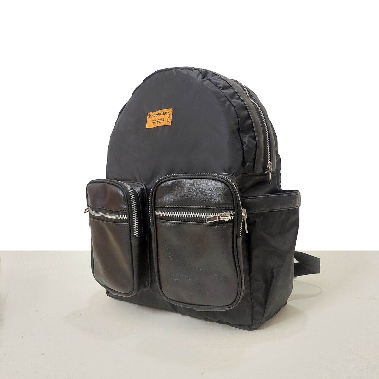 Black Tripped Backpack front view MIF Concept