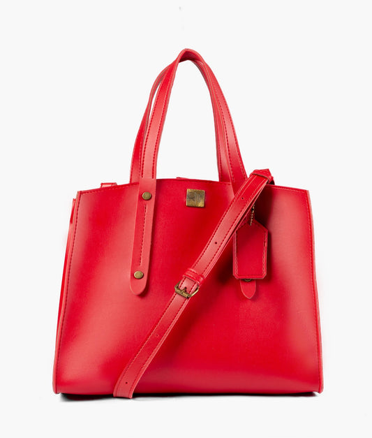 Red multi compartment satchel bag