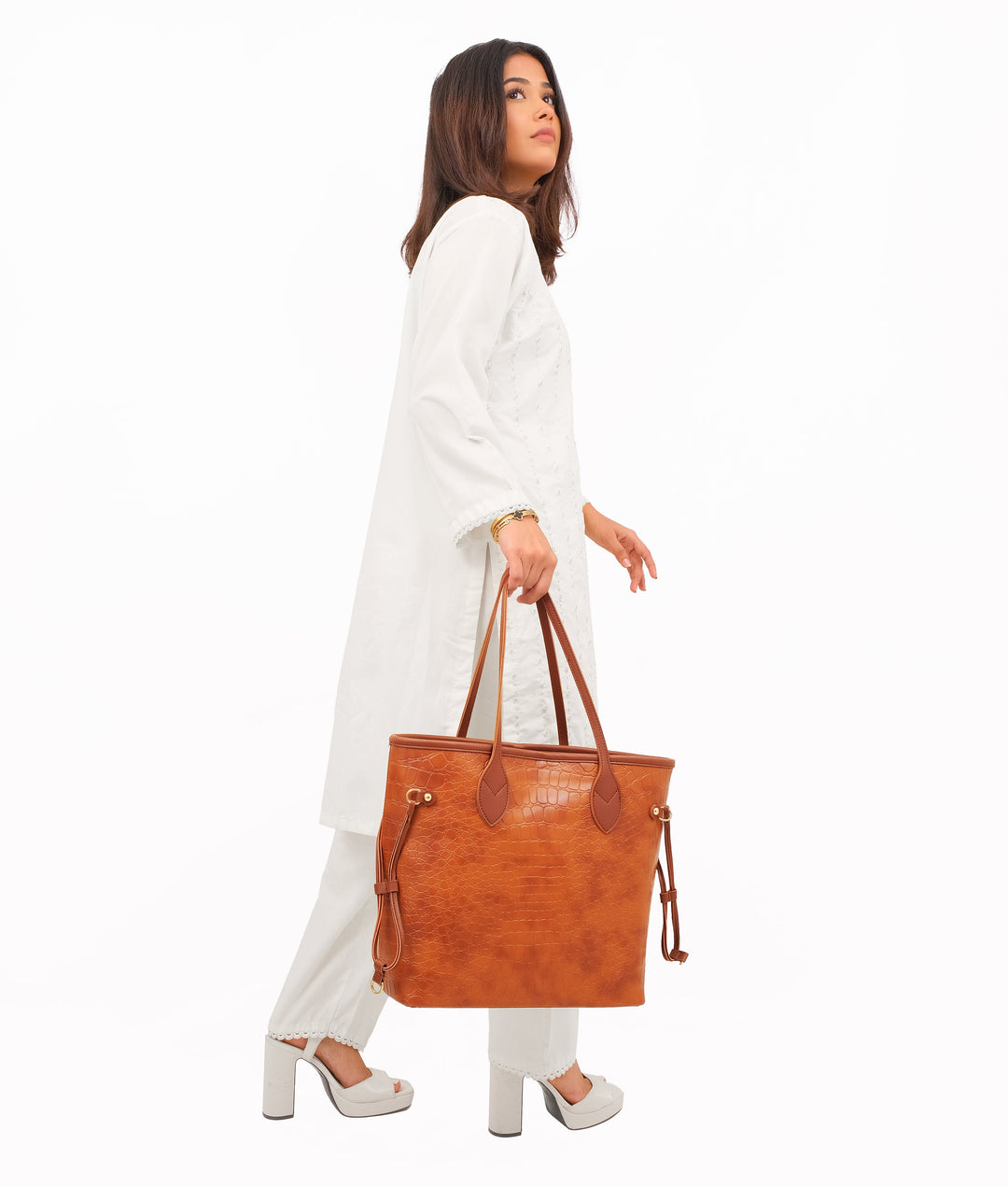 Brown crocodile neverfull tote bag