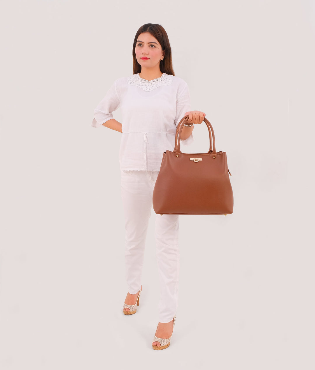 Brown zipper tote bag