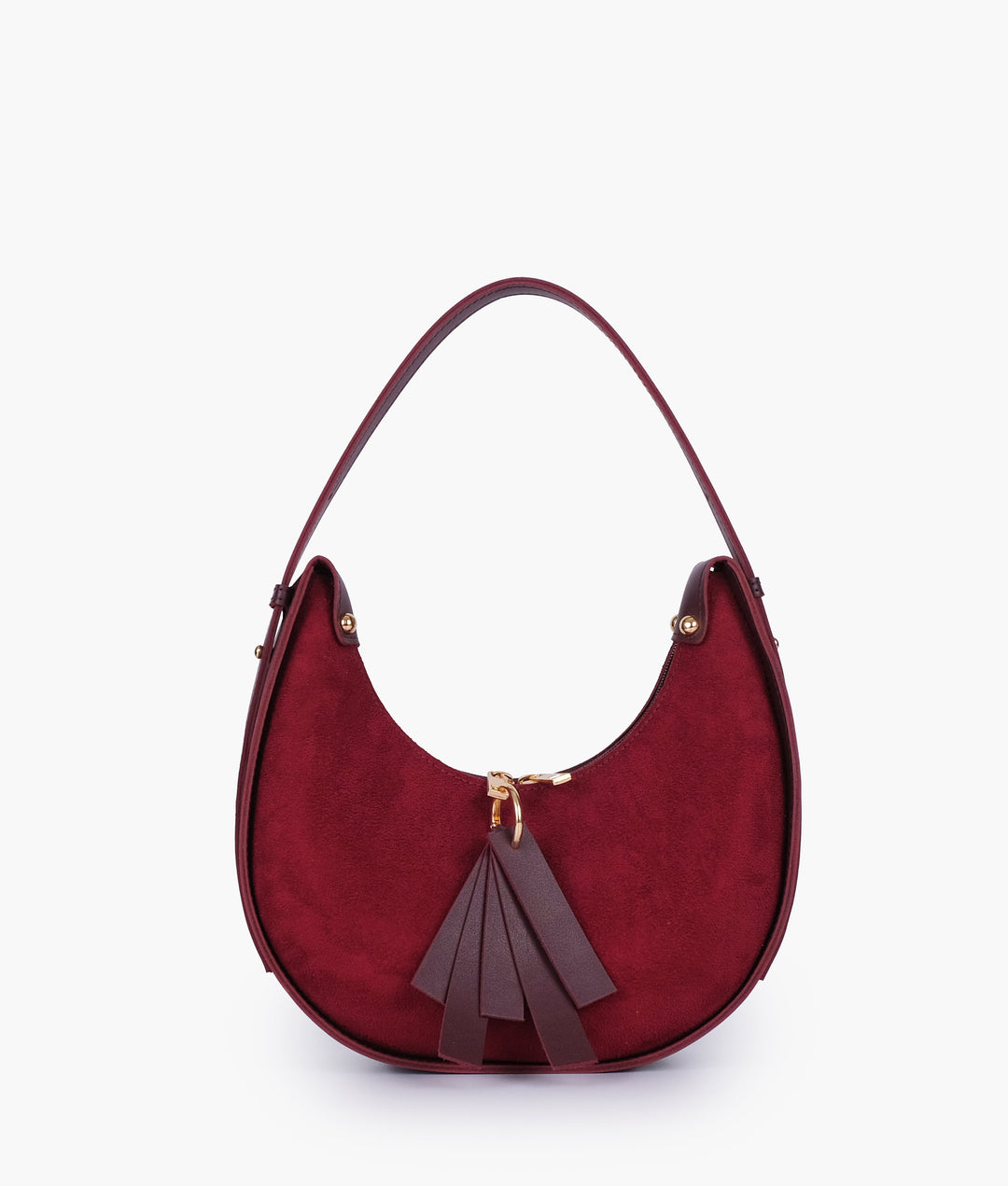 Burgundy suede crescent hobo bag