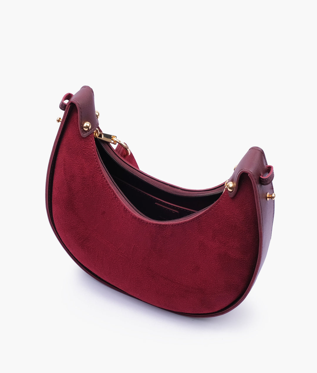 Burgundy suede crescent hobo bag