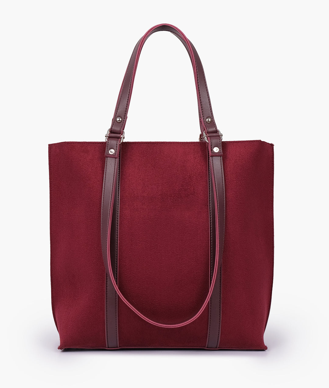 Burgundy suede double-handle tote bag