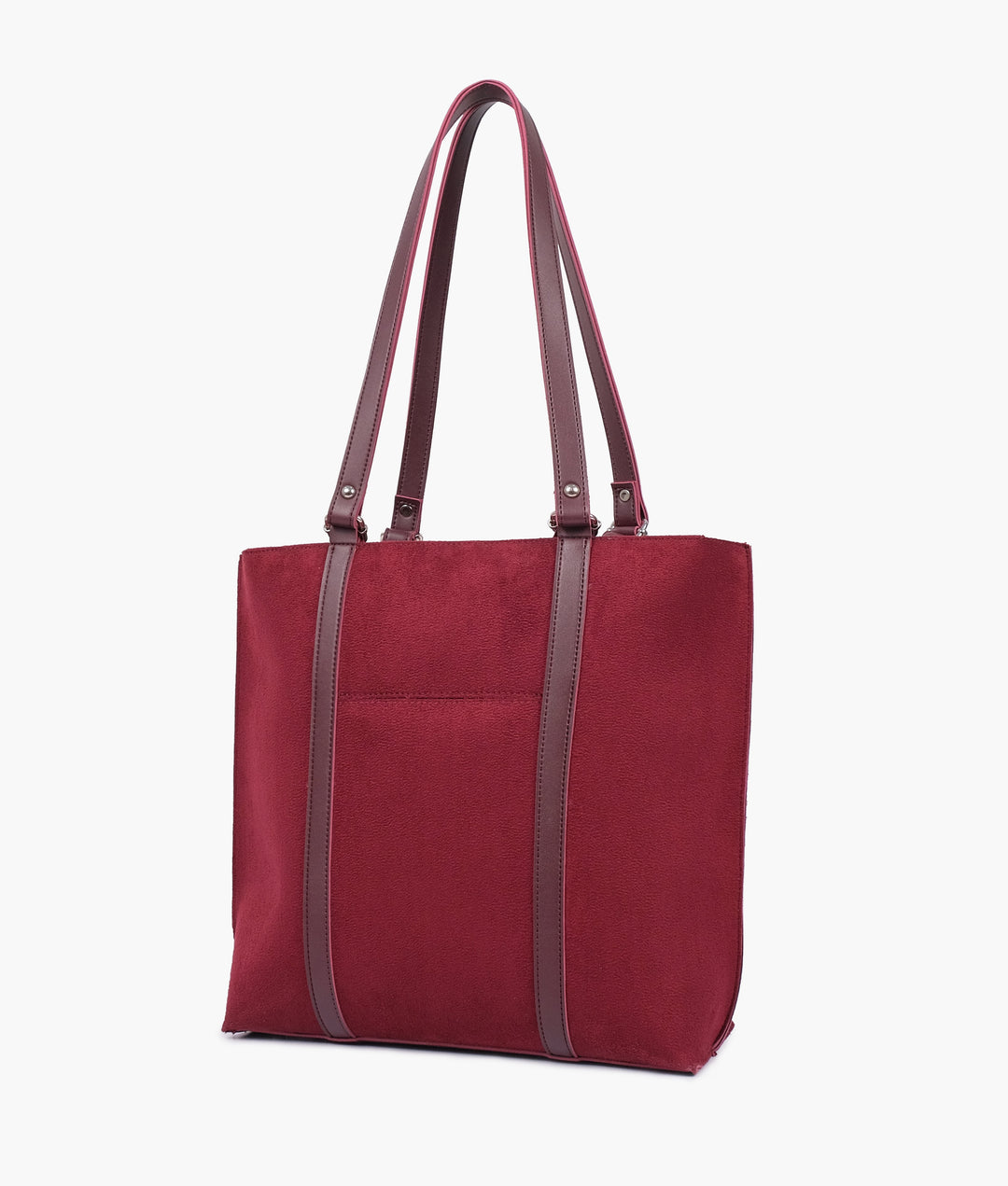 Burgundy suede double-handle tote bag