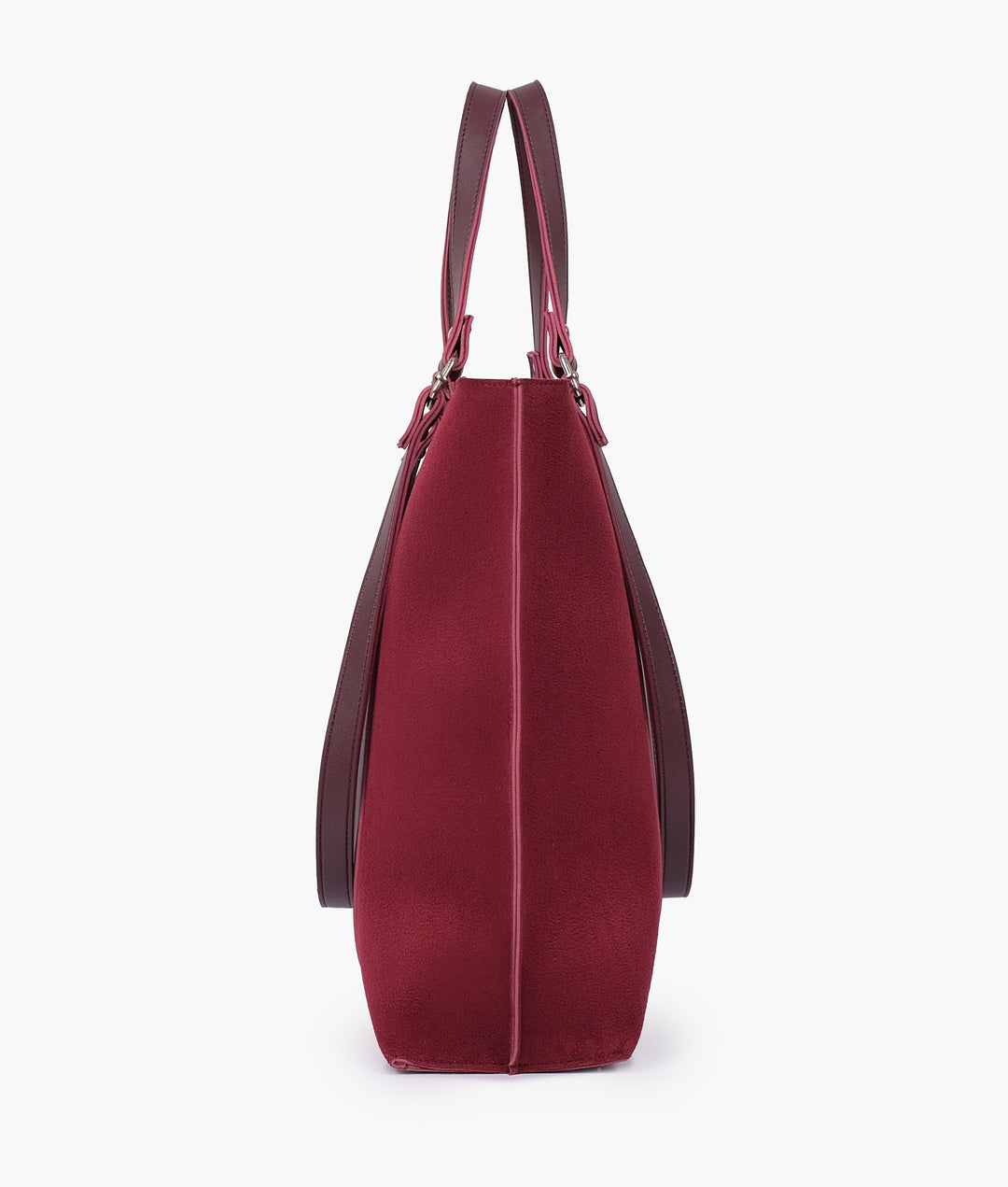 Burgundy suede double-handle tote bag