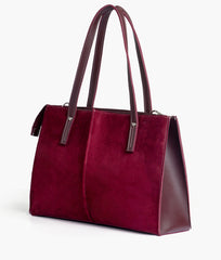 Burgundy suede work tote bag