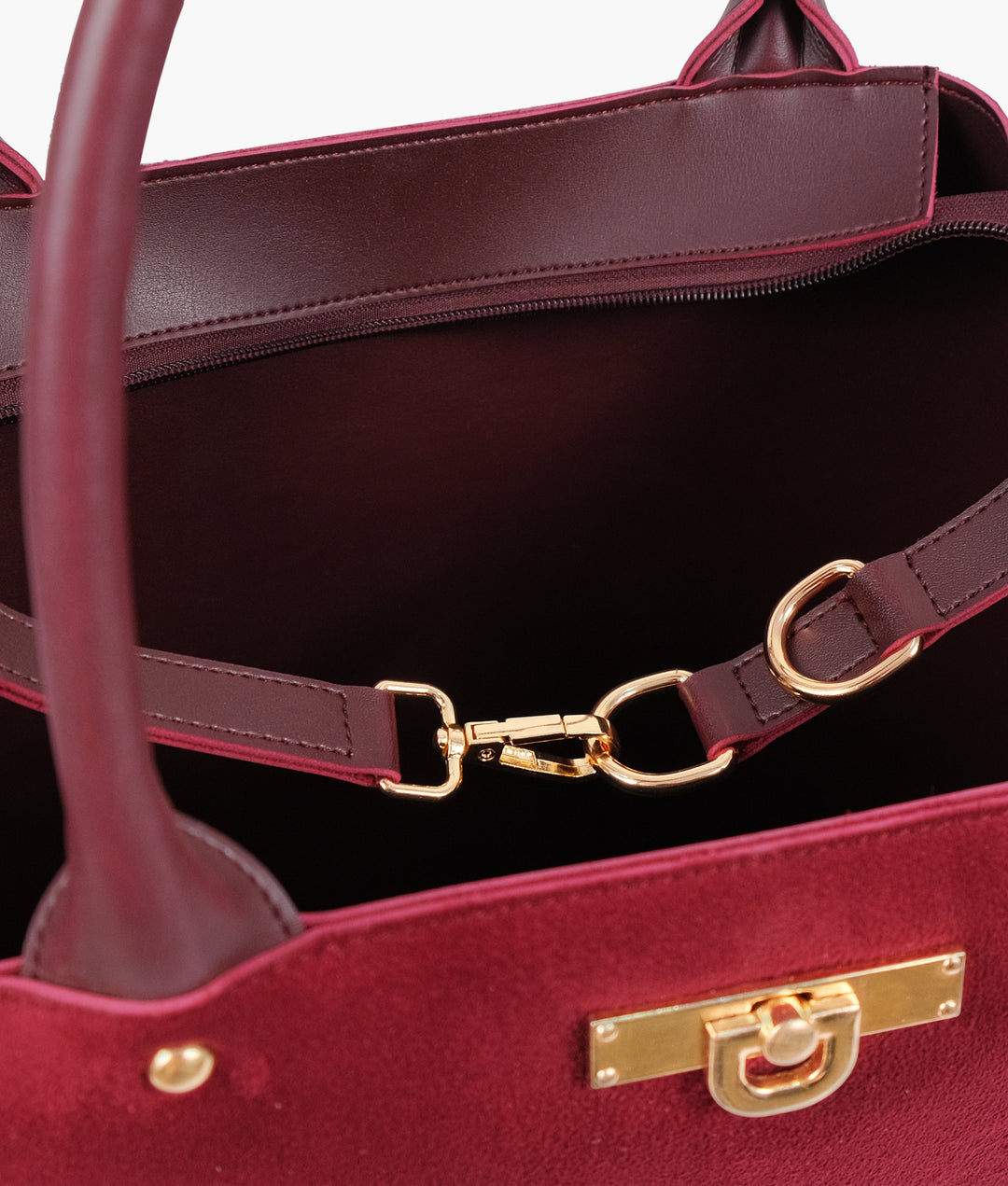 Burgundy suede zipper tote bag