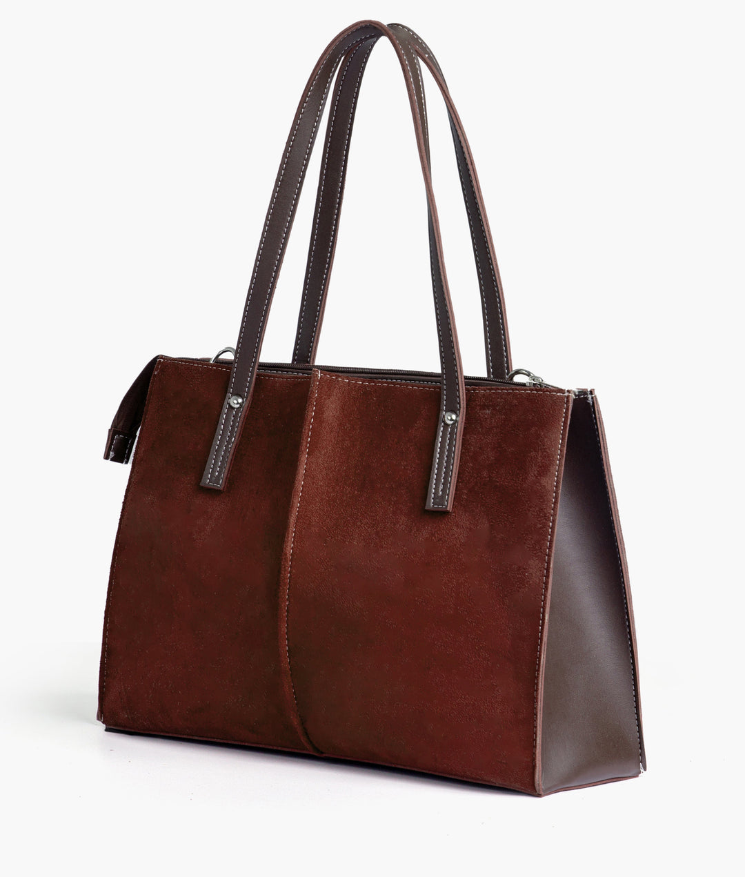 Dark brown suede work tote bag