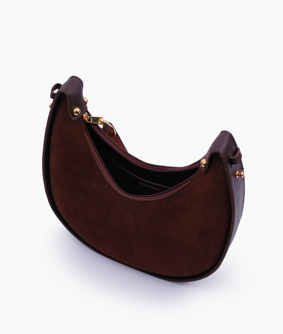 Dark brown suede crescent hobo bag