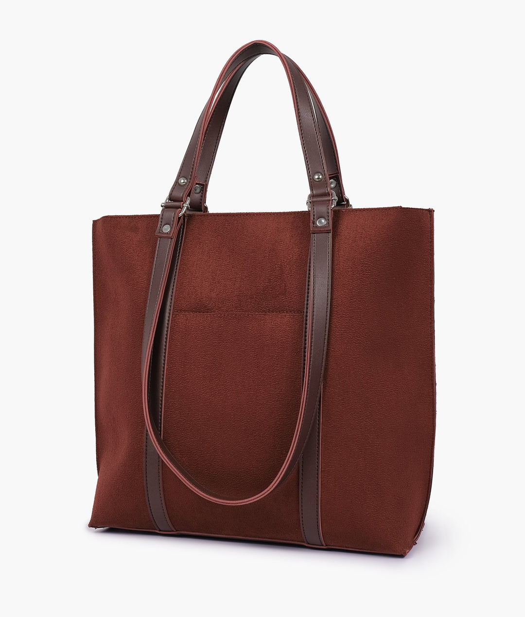 Dark brown suede double-handle tote bag