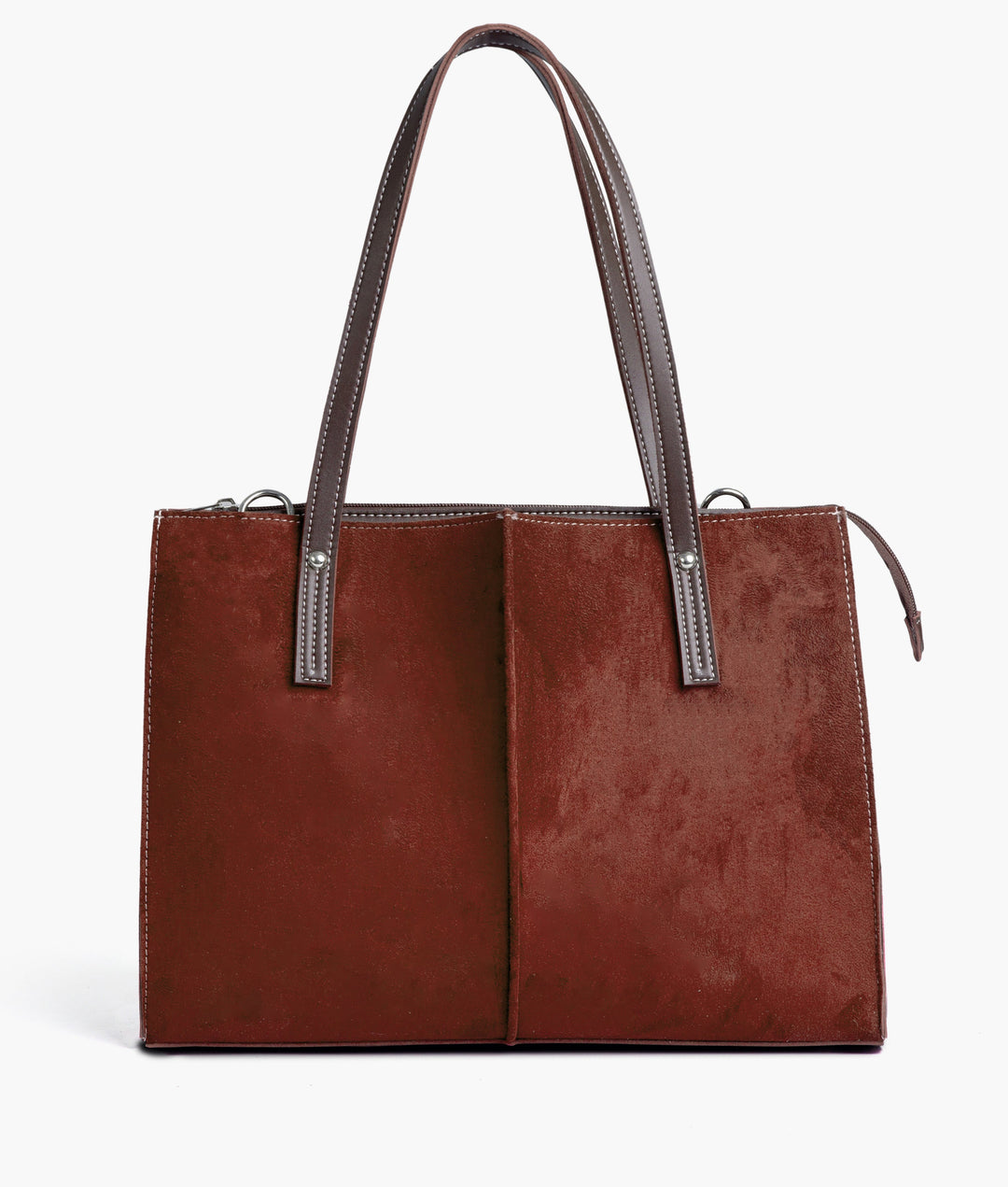 Dark brown suede work tote bag