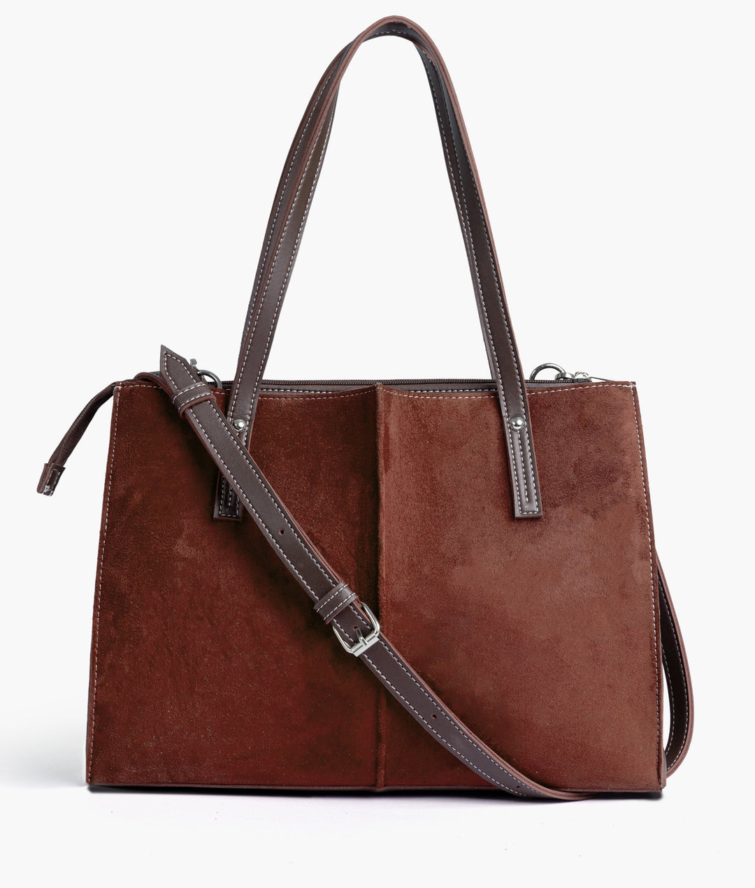 Dark brown suede work tote bag