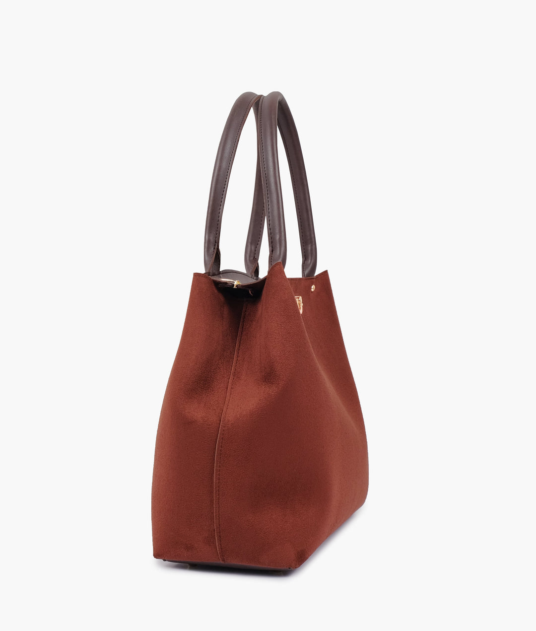 Dark brown suede zipper tote bag