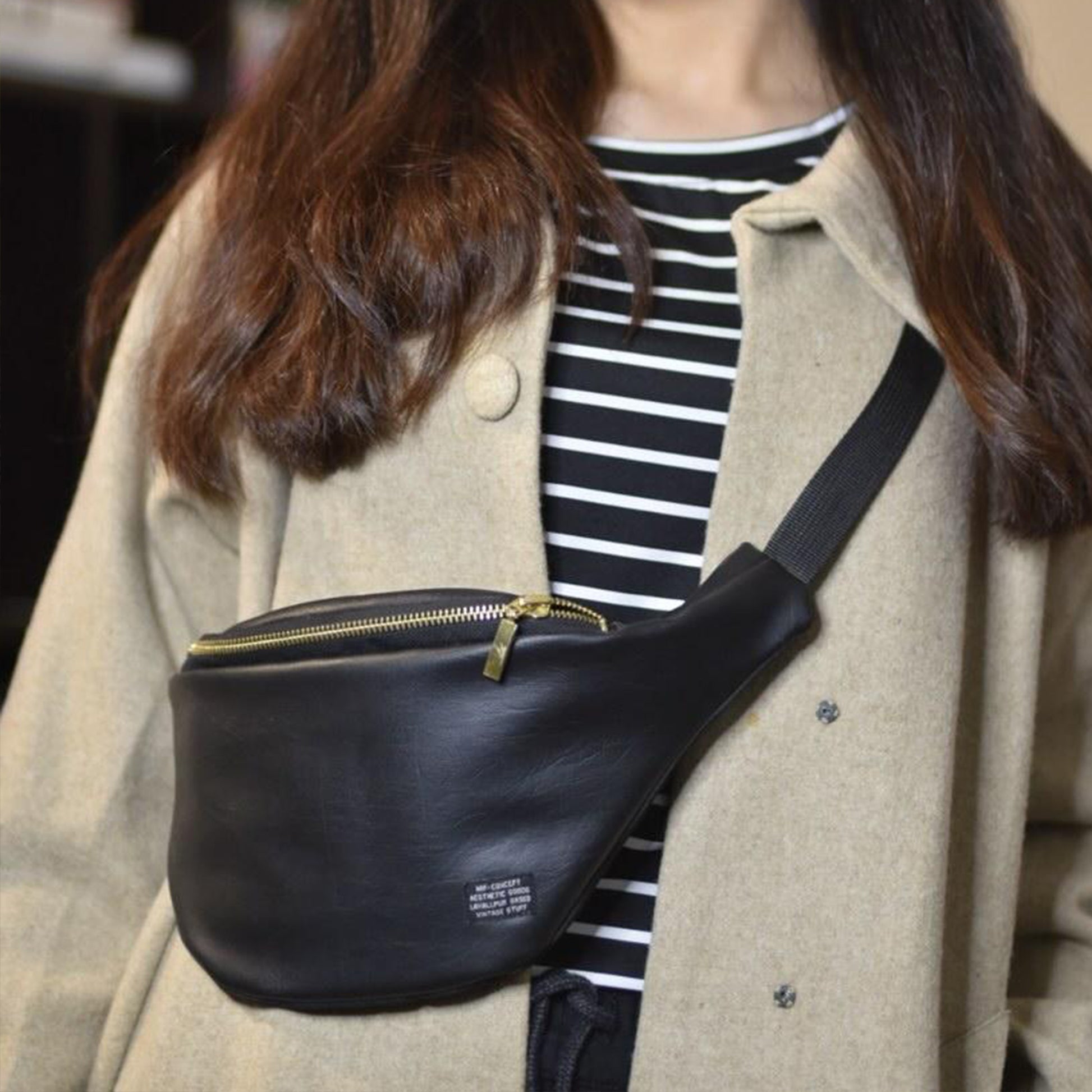 SS2021 Golden Zip Fannypack black leather gold zip MIF Concept